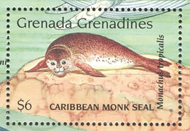 Caribbean monk seal on a stamp of Grenada