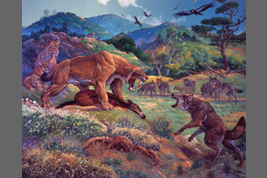 Image painting of Dire wolf and Sabertooth cat